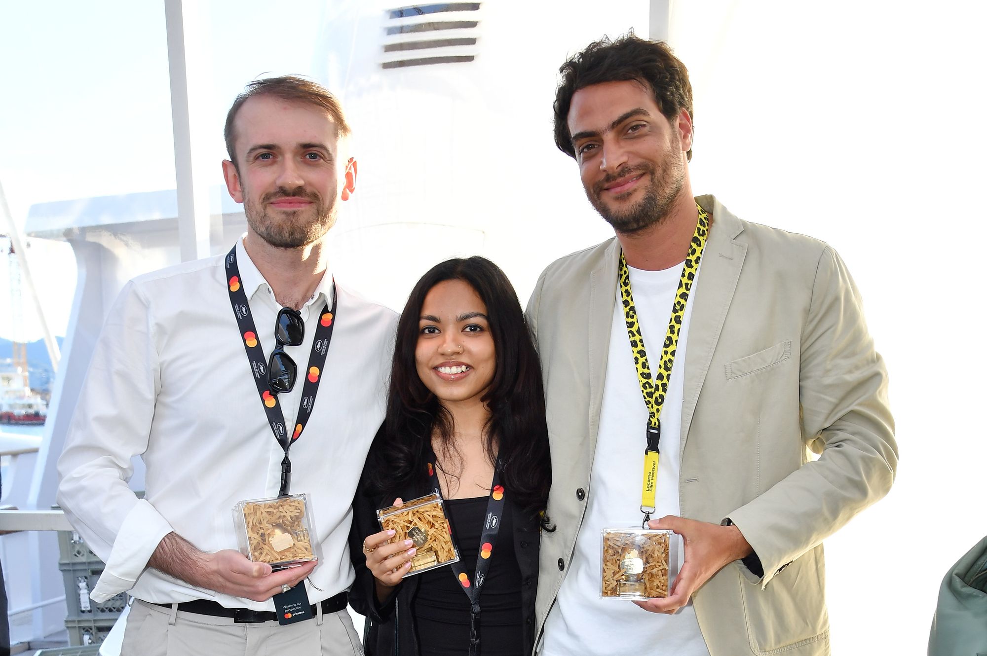 Winners of The 2026 Gold Rush Pictures Berlinale Talents Lab Awards: Aliaksei Paluyan, Subarna Dash & Marcel Beltrán © Michael Timm