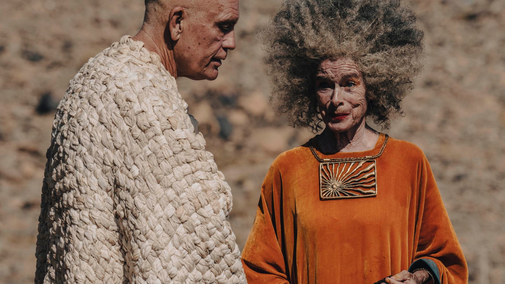 You Must Be Joking! John Malkovich and Geraldine Chaplin on set of Robert Schwentke\'s 