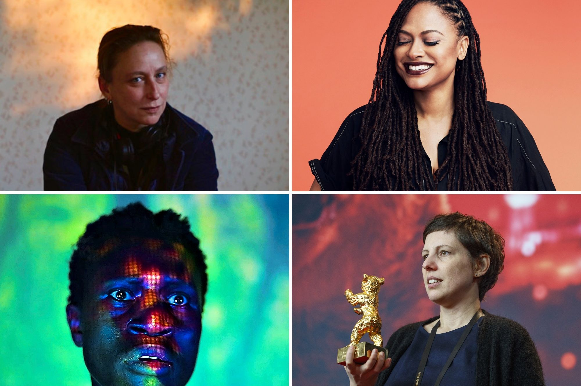 (clockwise from top left): Céline Sciamma © Claire Mathon; Ava DuVernay © Danielle Levitt / Glamour UK; Adina Pintilie © Dirk Michael Deckbar - Berlinale 2018; Welket Bungué in Mudança © Kussa Productions