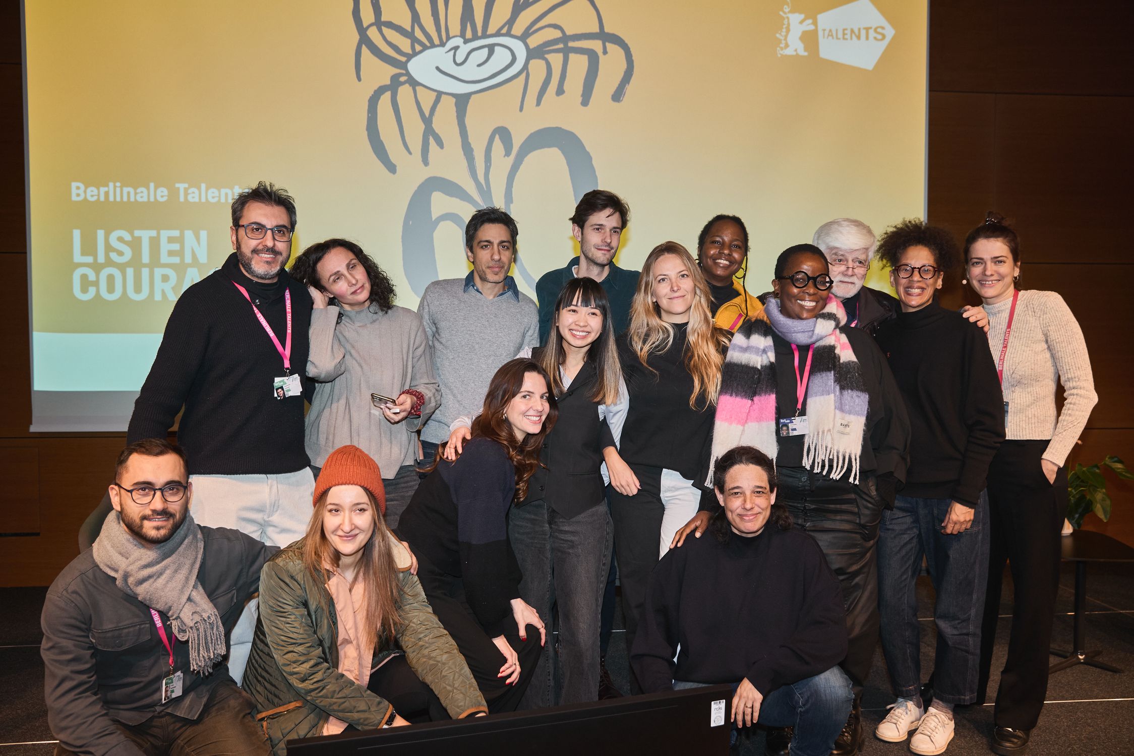 The 2025 Script Station participants after their presentations, with Head of Script Station Linda Kirmse and mentors Gyula Gazdag, Naomi Levari, Mmabatho Kau and Selina Ukwuoma.